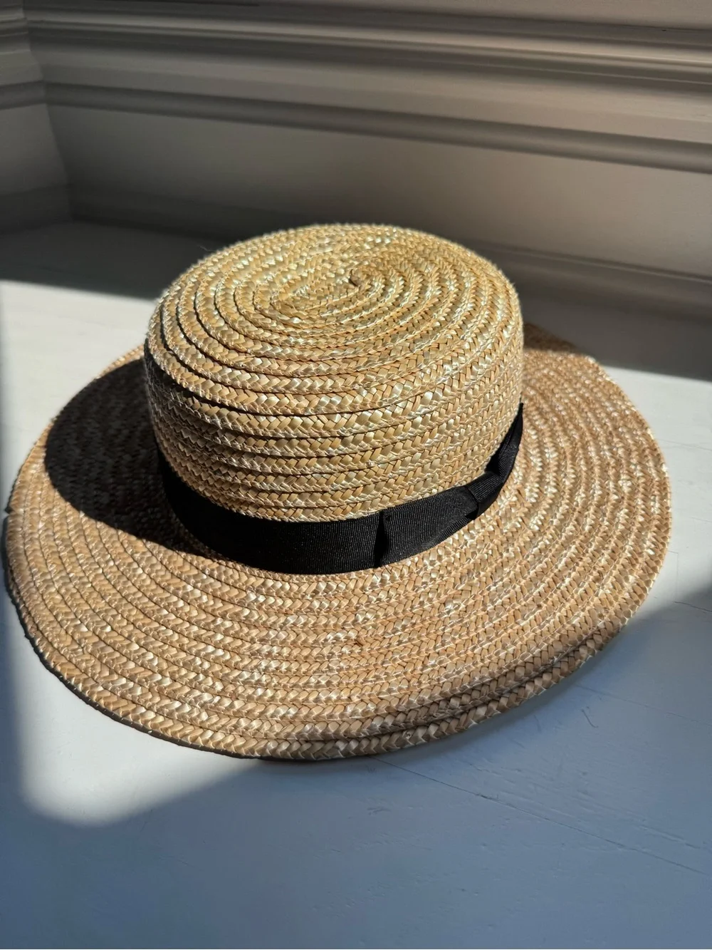 Lack of Color Straw Boater Hat with Black Ribbon